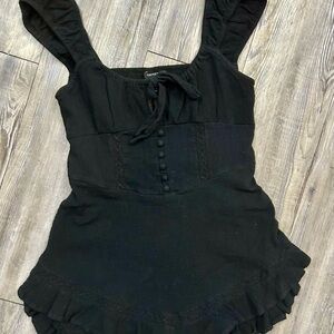 Forever 21 Black Ruffle-Trim Tie-Front Romper